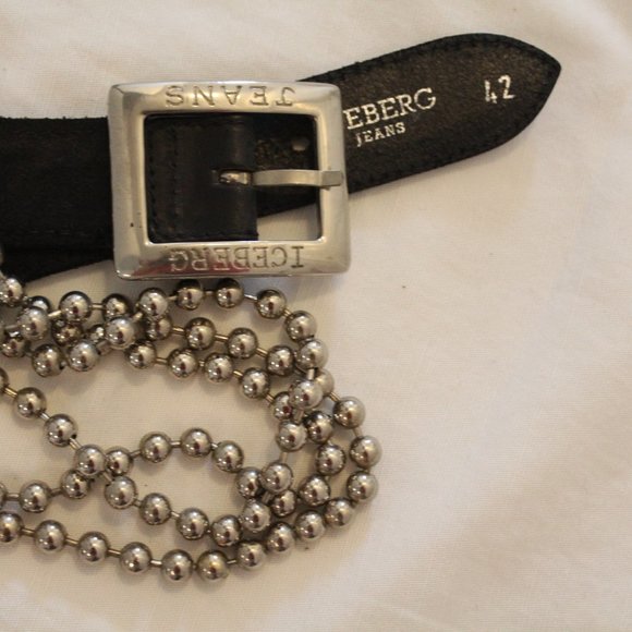 Iceberg Jeans Black Leather-Silver Tone Bead Belt main image 4